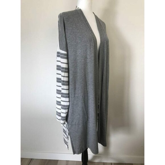 PURE JILL J.Jill Open Front Cardigan Tencel Size XL Getaway Jacket Gray Stripe - Picture 4 of 8